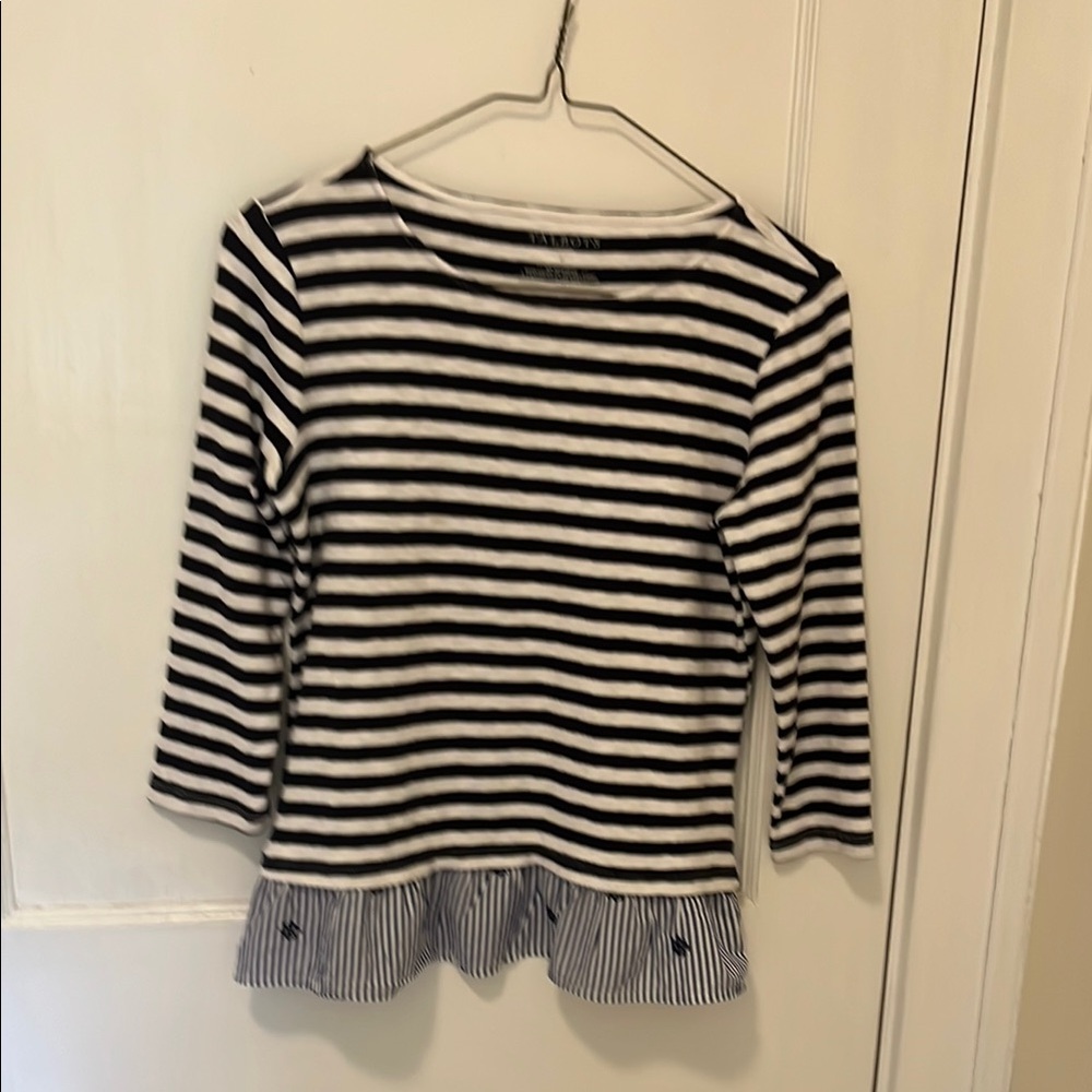 Talbots Black and White Long Sleeve Striped Tee